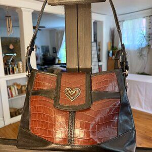 Brighton crocodile embossed vintage bag brown and black with Heart emblems.